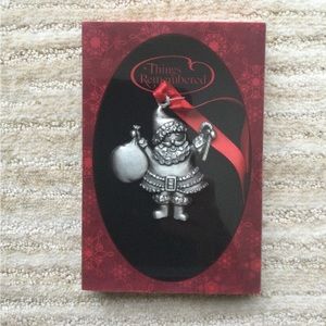 Things Remembered Pewter Santa with Red Ribbon Ornament Engravable